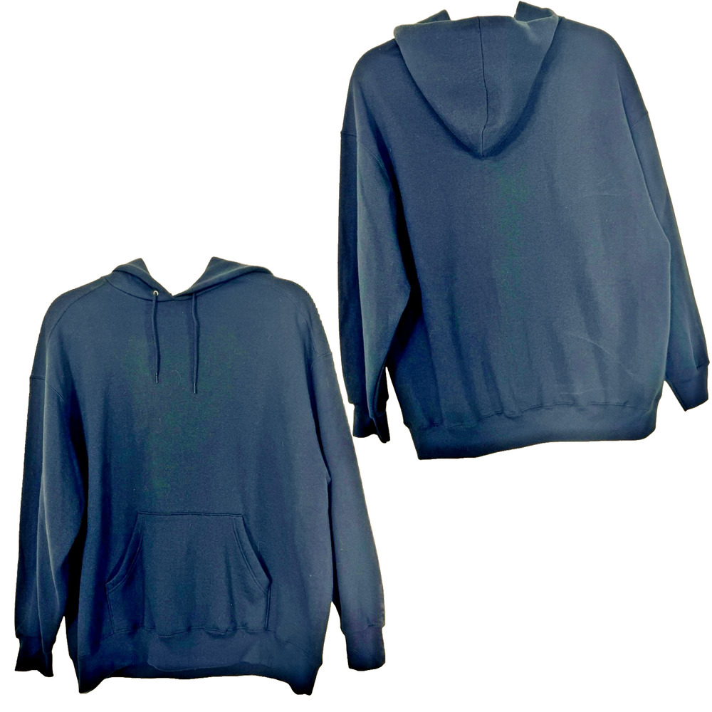 Heavy Black Blank Pullover Hoodie 2XL Drawstring Y2k Streetwear FOTL